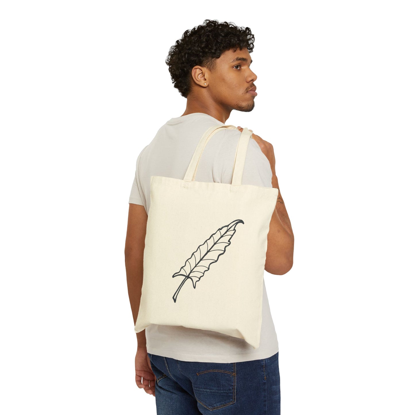 Leaf Design Cotton Canvas Tote Bag, Eco-Friendly Shopper, Stylish Market Bag, Reusable Grocery Tote, Gift for Nature Lovers