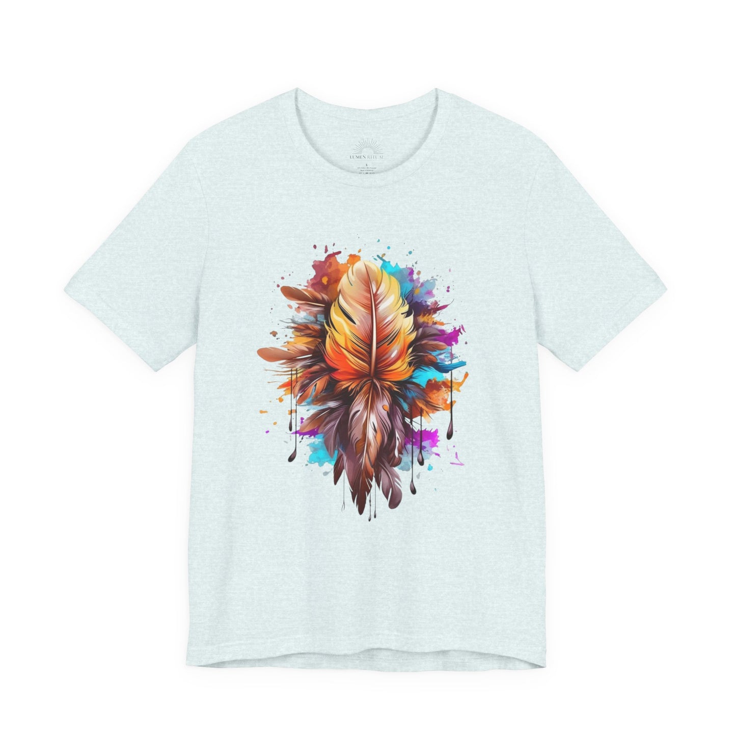 Colorful Feather Art Tee - Unisex Short Sleeve T-Shirt, Bohemian Top, Gift for Nature Lovers, Artisticwear, Casual Wear, Summer Tee
