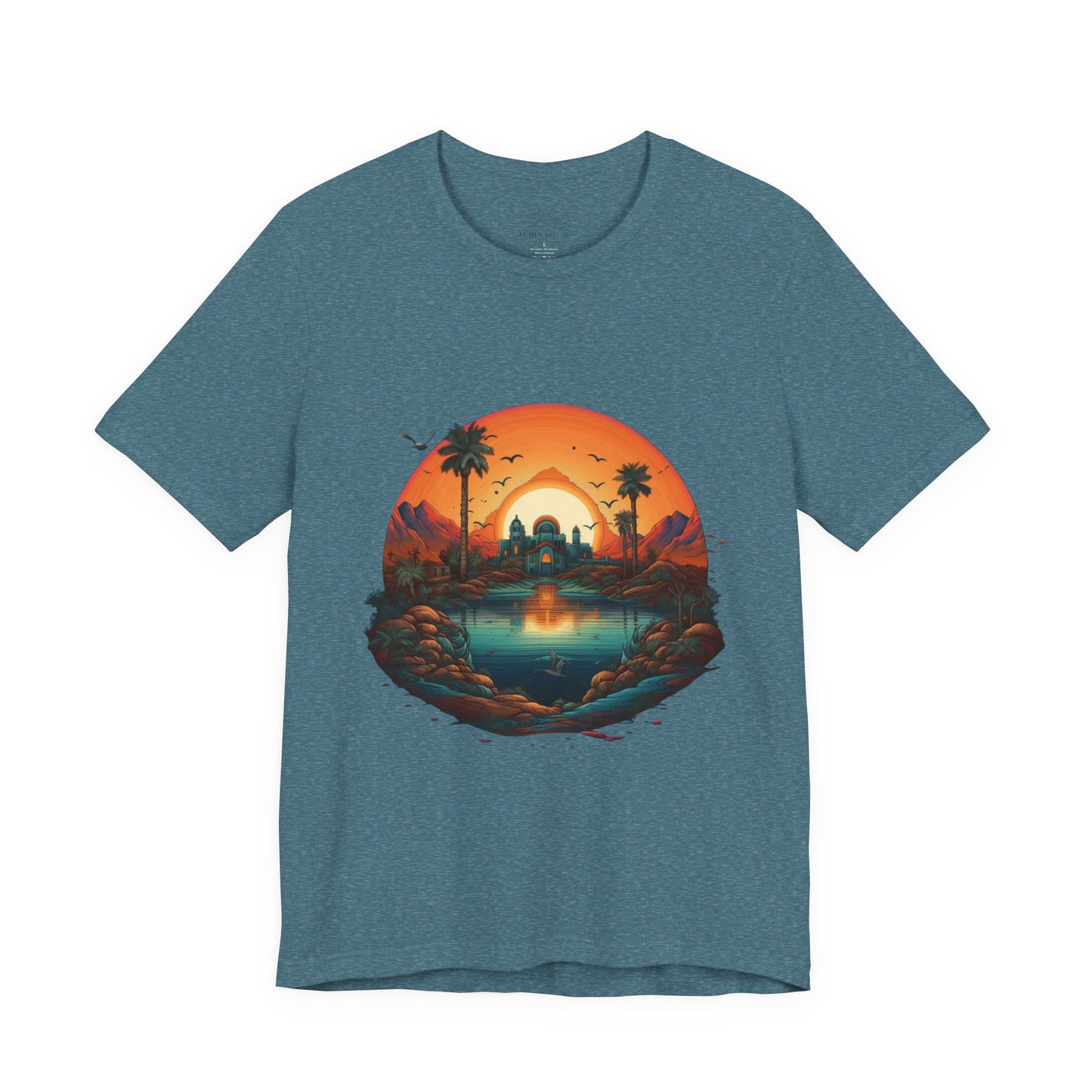 Sunset Oasis Unisex Tee - Summer Vibes, Graphic T-Shirt, Casualwear, Beachwear, Gift for Travelers, Nature Lover