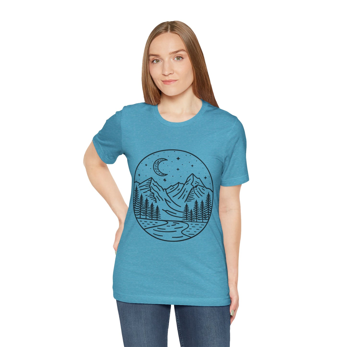 Mountain Nightscape Tee, Nature Lover Shirt, Camping Apparel, Adventure Outfit, Unisex Graphic Tee