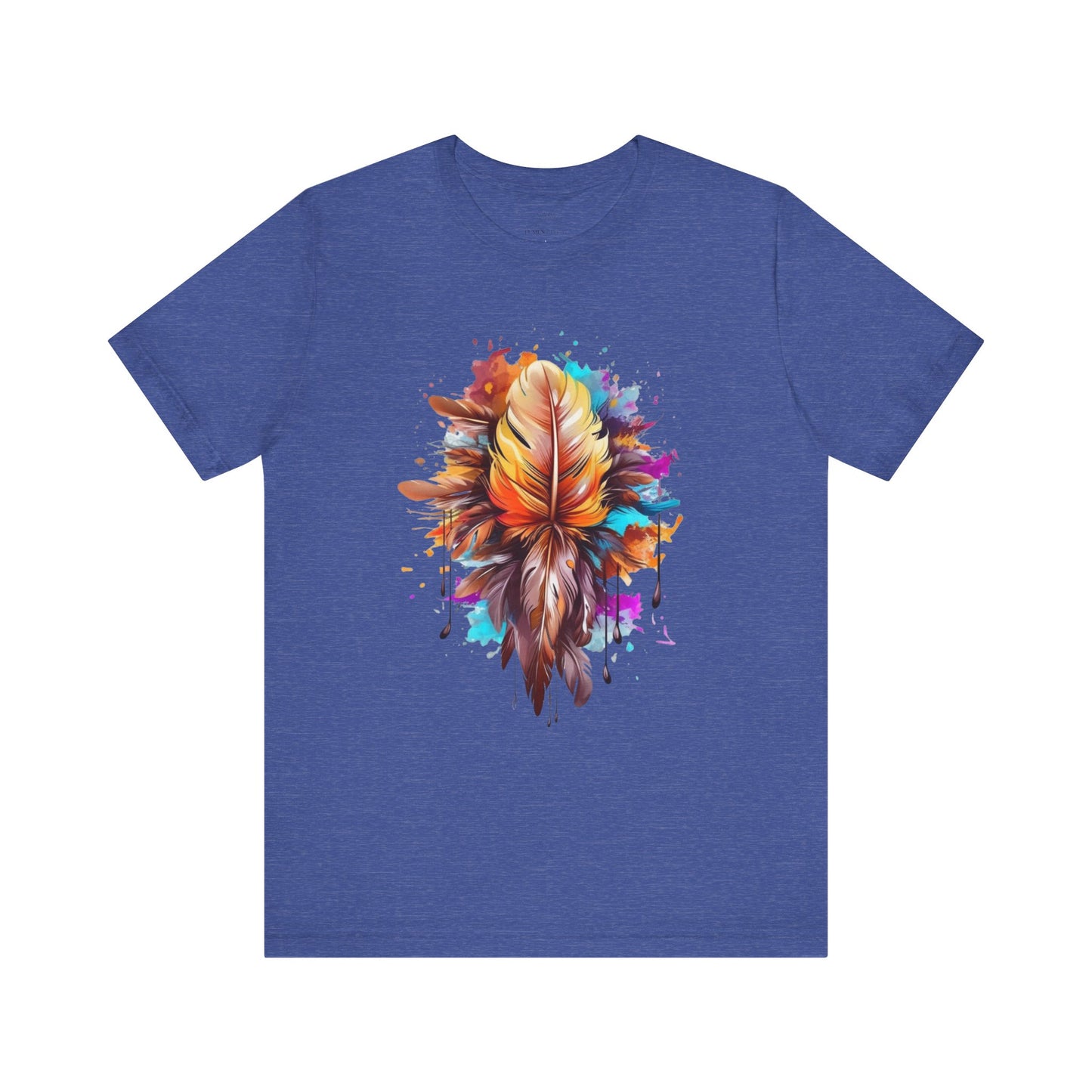 Colorful Feather Art Tee - Unisex Short Sleeve T-Shirt, Bohemian Top, Gift for Nature Lovers, Artisticwear, Casual Wear, Summer Tee