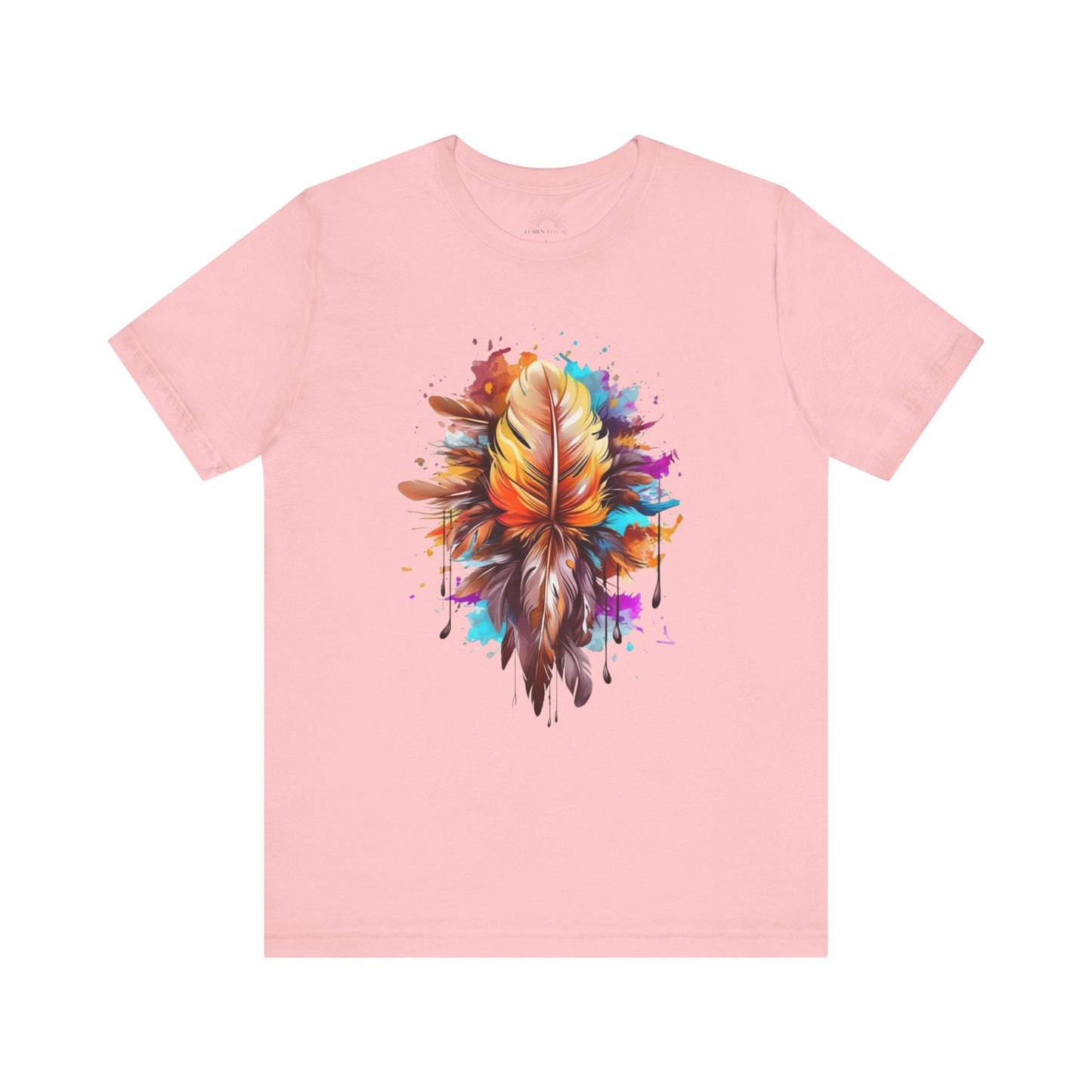 Colorful Feather Art Tee - Unisex Short Sleeve T-Shirt, Bohemian Top, Gift for Nature Lovers, Artisticwear, Casual Wear, Summer Tee