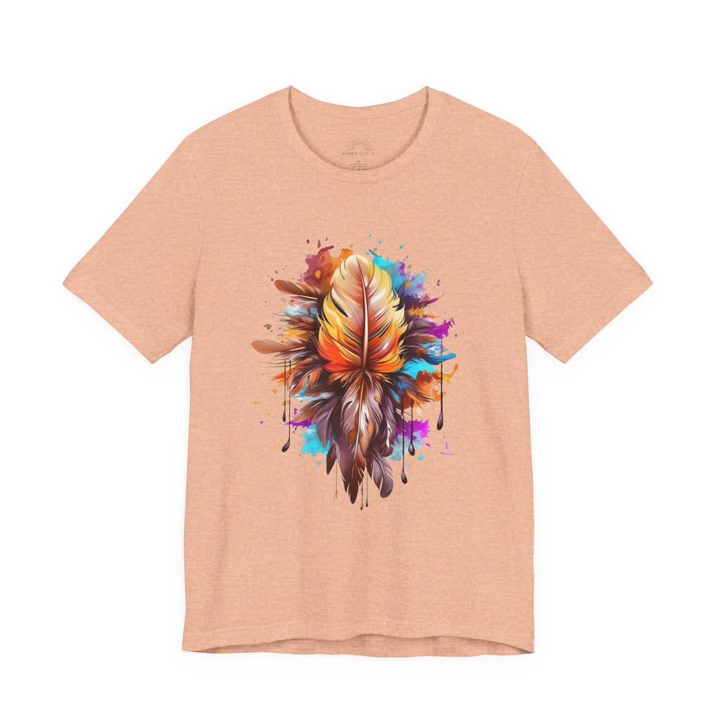 Colorful Feather Art Tee - Unisex Short Sleeve T-Shirt, Bohemian Top, Gift for Nature Lovers, Artisticwear, Casual Wear, Summer Tee