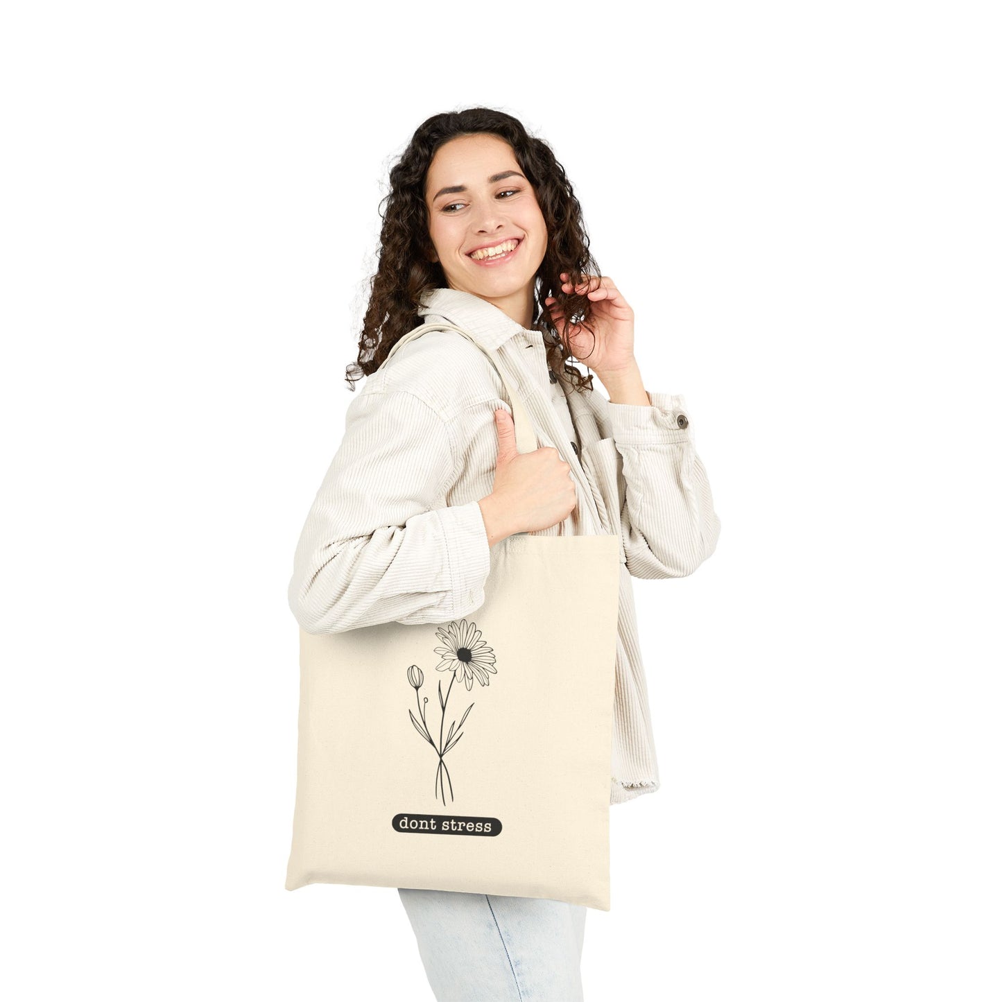 Chic Floral Tote Bag, Don't Stress Tote, Eco-Friendly Shopping Bag, Motivational Gift, Flower Print Tote, Everyday Carryall