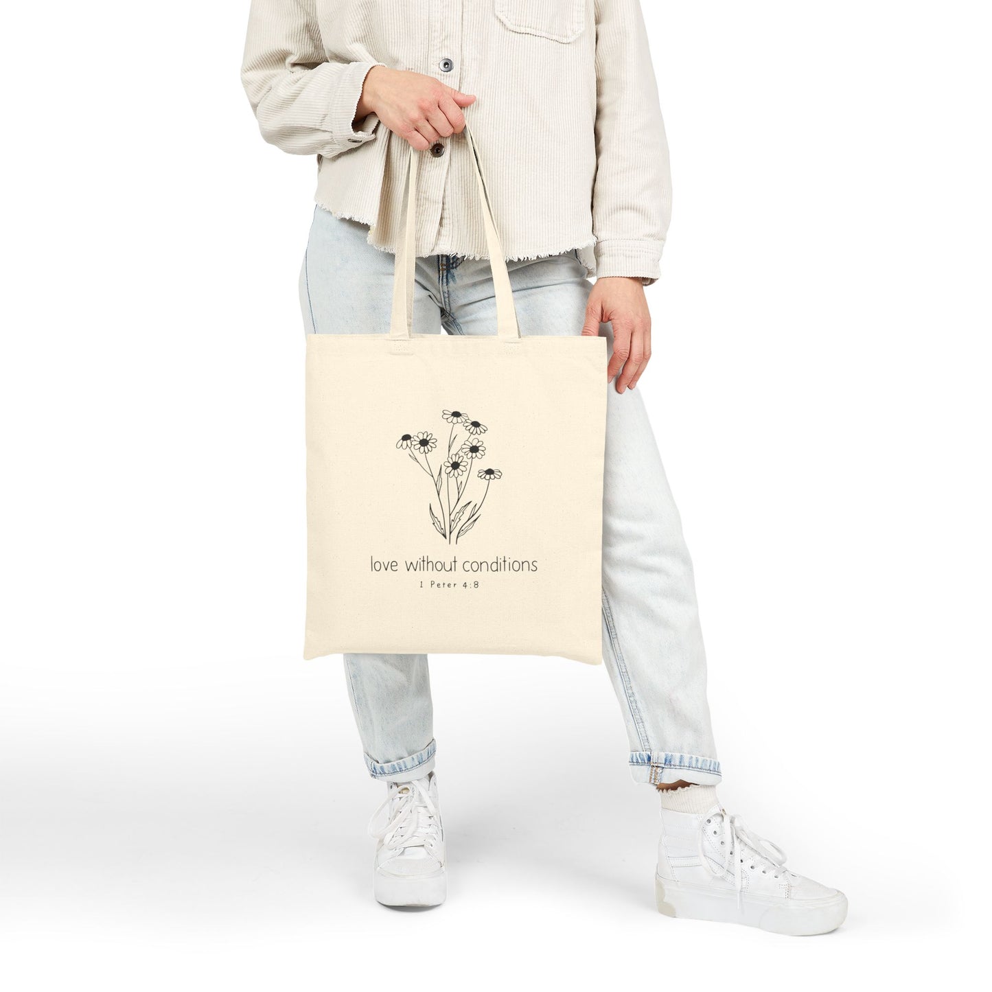 Floral Love Tote Bag, Eco-Friendly Shopper, Gift for Her, Beach Bag, Grocery Tote, Sustainable Fashion