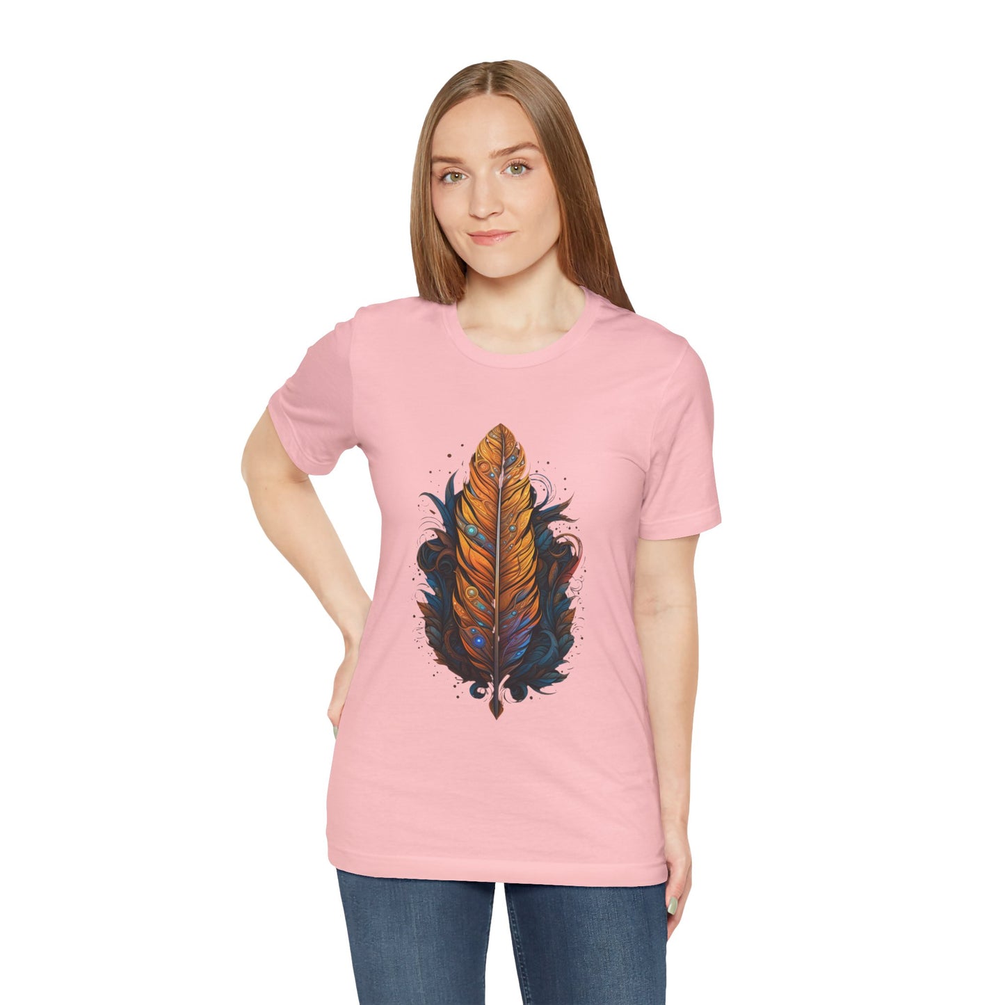 Artistic Feather T-Shirt | Unisex Short Sleeve Tee for Nature Lovers | Casual Wear, Gift for Men/Women, Boho Style, Outdoor Activities