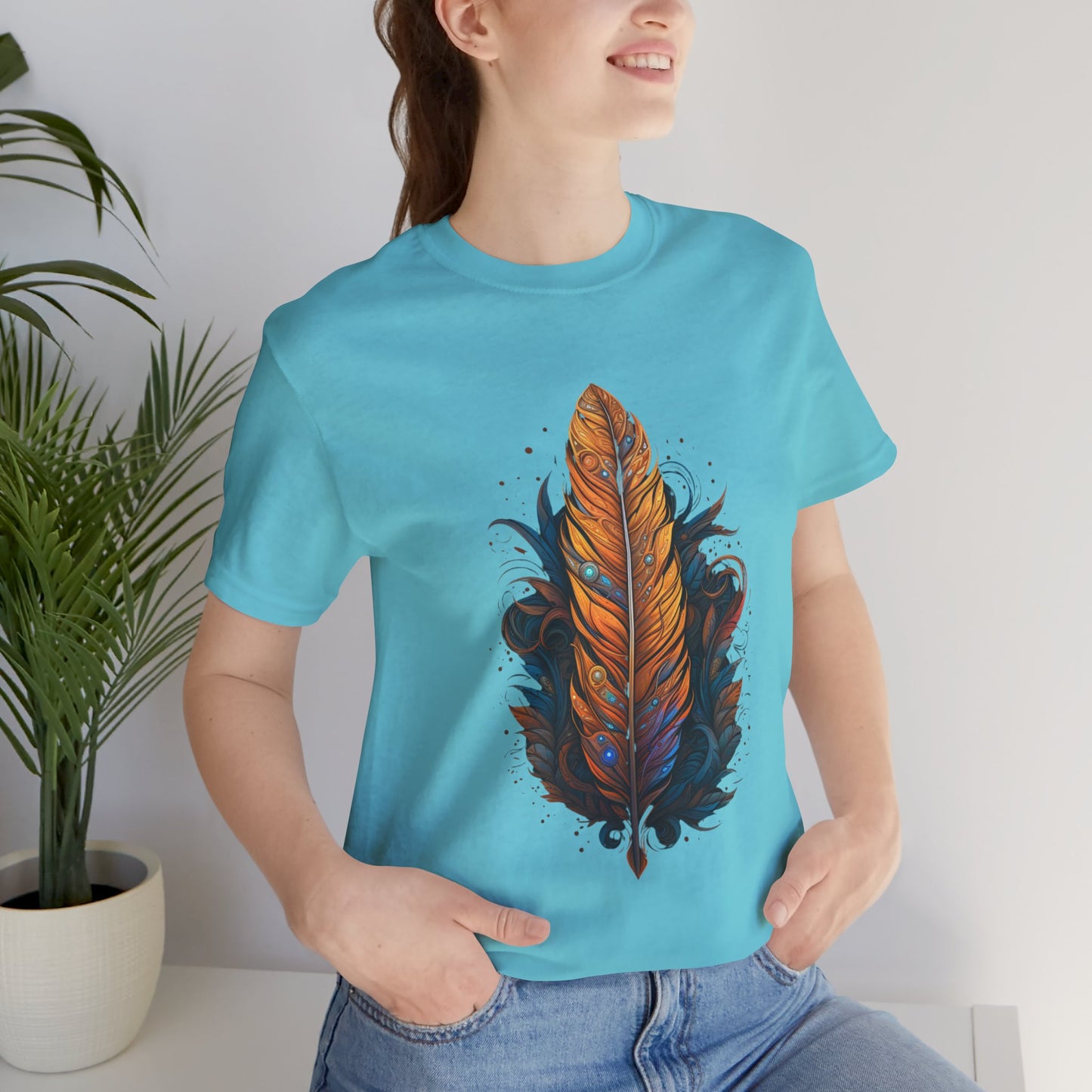 Artistic Feather T-Shirt | Unisex Short Sleeve Tee for Nature Lovers | Casual Wear, Gift for Men/Women, Boho Style, Outdoor Activities