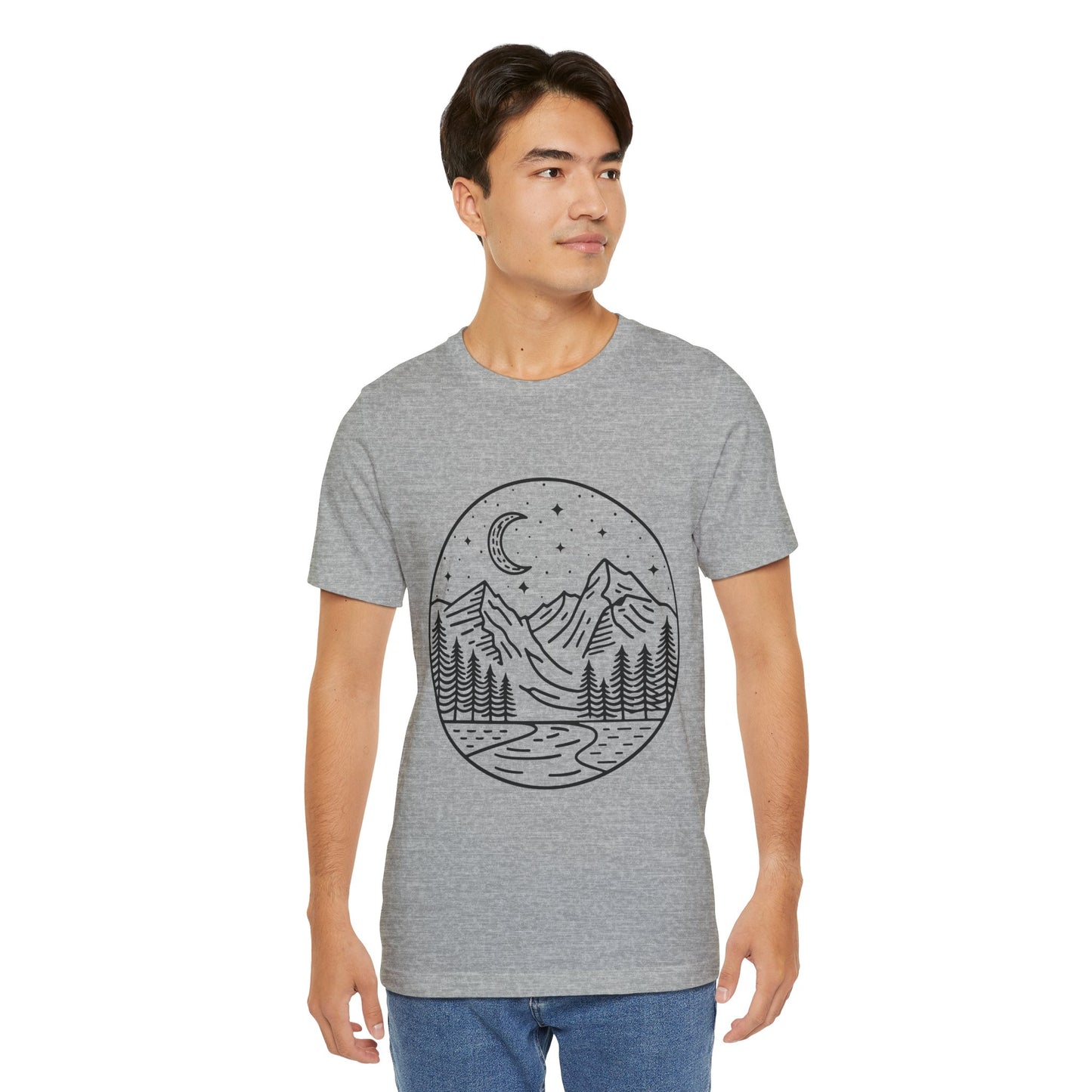 Mountain Nightscape Tee, Nature Lover Shirt, Camping Apparel, Adventure Outfit, Unisex Graphic Tee