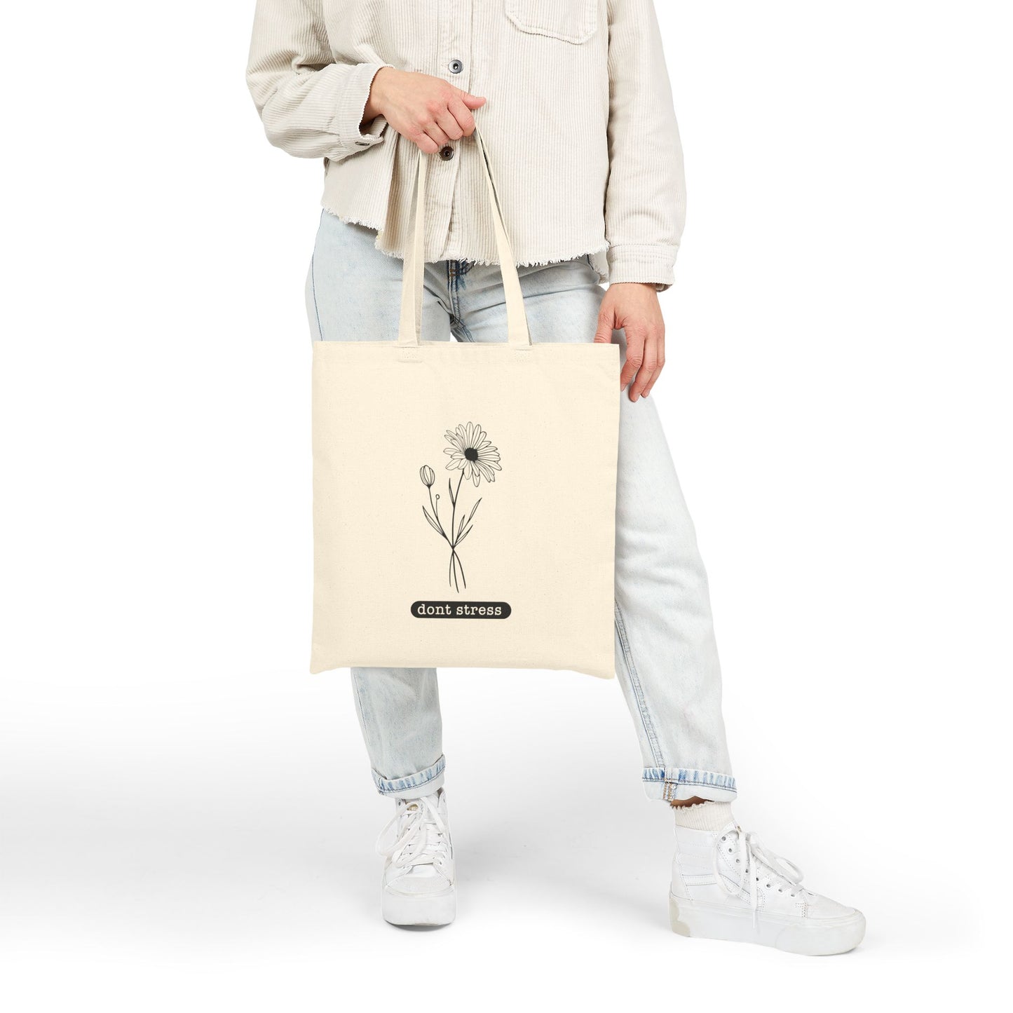 Chic Floral Tote Bag, Don't Stress Tote, Eco-Friendly Shopping Bag, Motivational Gift, Flower Print Tote, Everyday Carryall