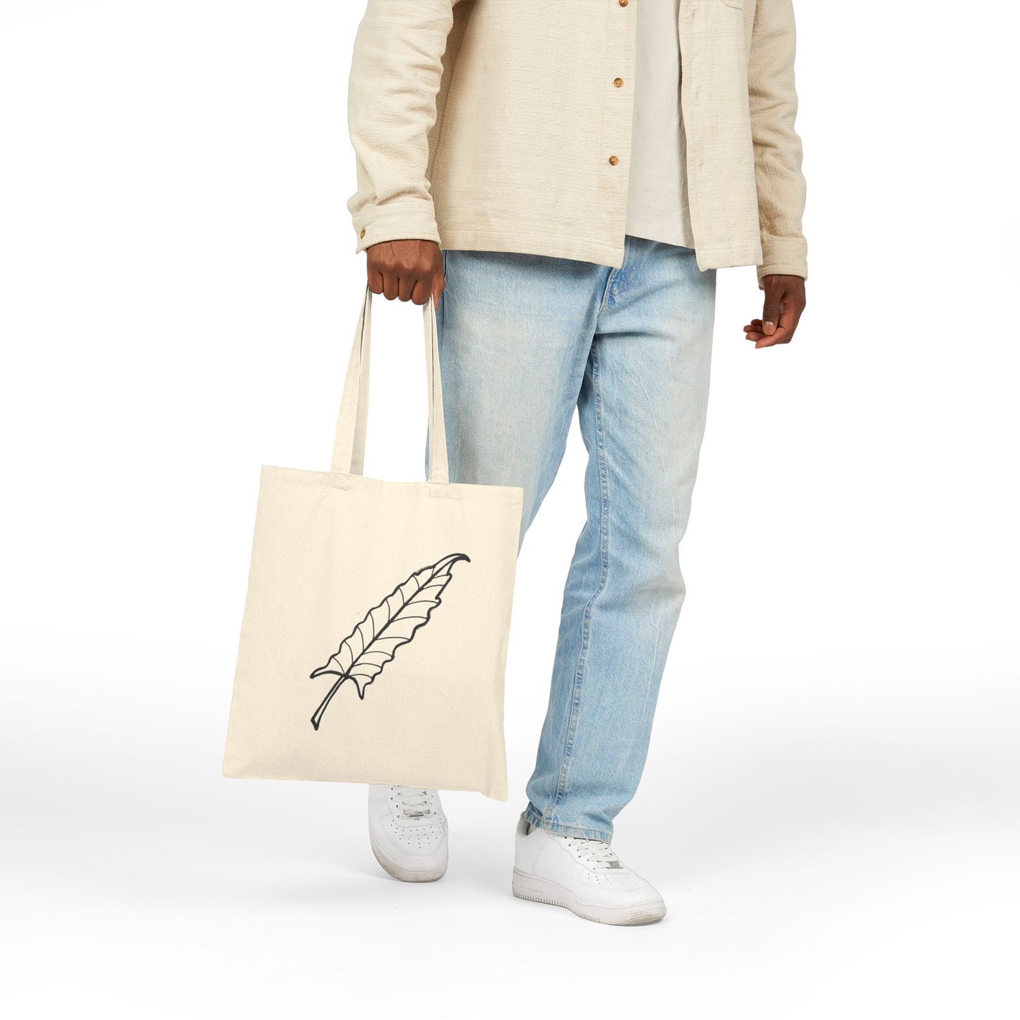 Leaf Design Cotton Canvas Tote Bag, Eco-Friendly Shopper, Stylish Market Bag, Reusable Grocery Tote, Gift for Nature Lovers