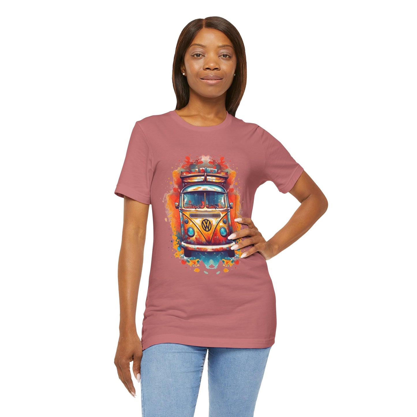 Vintage VW Bus Art Tee - Retro Van Shirt, Gift for Road Trip Lovers, Adventure Wear, Casual Summer Outing, Festival Outfit