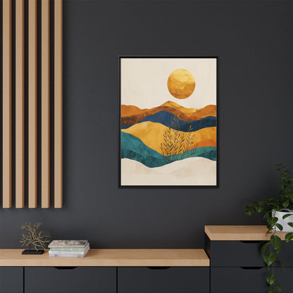 Framed Matte Canvas Wall Art, Boho Decor, Sun and Mountains, Home Gallery, Unique Gift, Cozy Atmosphere, Nature-Inspired