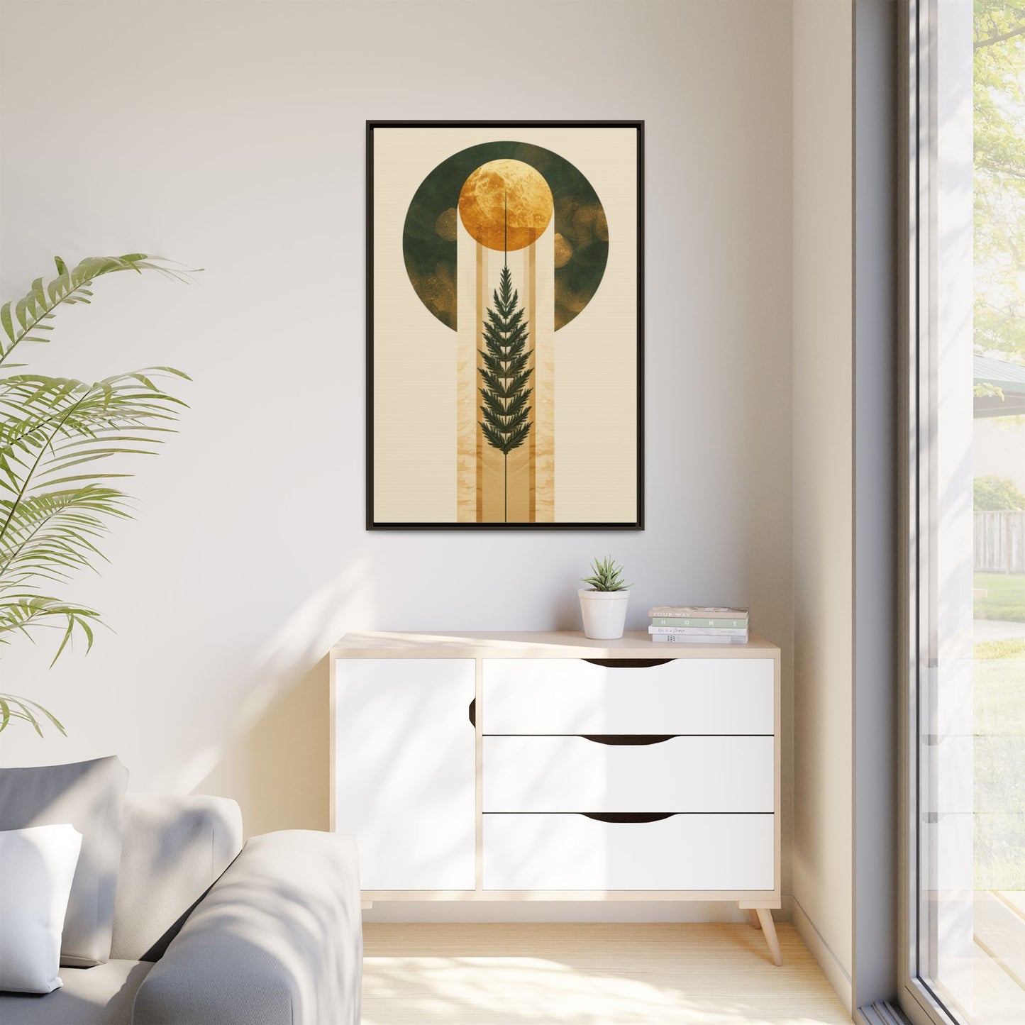 Framed Matte Canvas Art Print, Bohemian Wall Decor, Nature-Inspired Home Art, Botanical Print for Living Room, Gift for Art Lovers