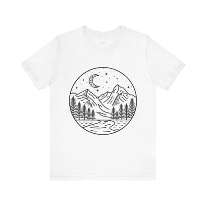Mountain Nightscape Tee, Nature Lover Shirt, Camping Apparel, Adventure Outfit, Unisex Graphic Tee