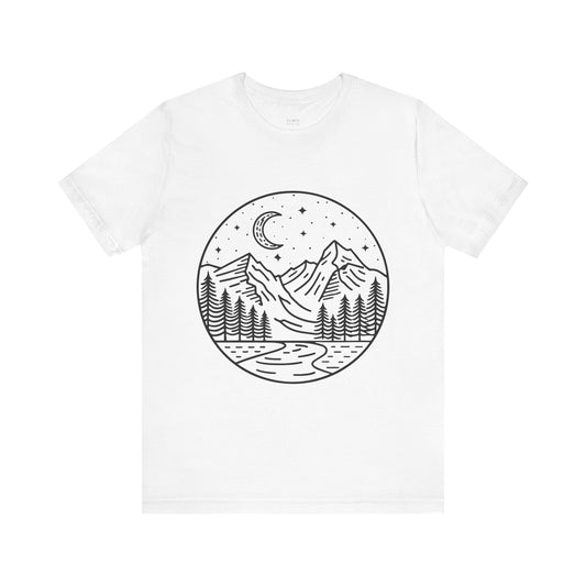 Mountain Nightscape Tee, Nature Lover Shirt, Camping Apparel, Adventure Outfit, Unisex Graphic Tee