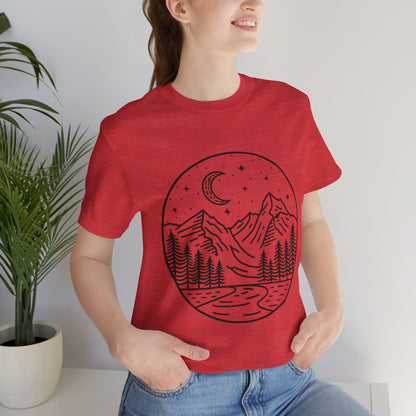 Mountain Nightscape Tee, Nature Lover Shirt, Camping Apparel, Adventure Outfit, Unisex Graphic Tee