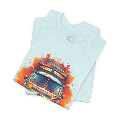 Vintage VW Bus Art Tee - Retro Van Shirt, Gift for Road Trip Lovers, Adventure Wear, Casual Summer Outing, Festival Outfit