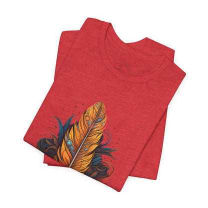 Artistic Feather T-Shirt | Unisex Short Sleeve Tee for Nature Lovers | Casual Wear, Gift for Men/Women, Boho Style, Outdoor Activities
