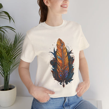 Artistic Feather T-Shirt | Unisex Short Sleeve Tee for Nature Lovers | Casual Wear, Gift for Men/Women, Boho Style, Outdoor Activities