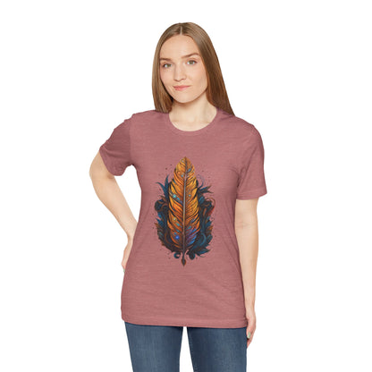 Artistic Feather T-Shirt | Unisex Short Sleeve Tee for Nature Lovers | Casual Wear, Gift for Men/Women, Boho Style, Outdoor Activities