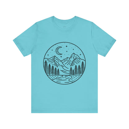 Mountain Nightscape Tee, Nature Lover Shirt, Camping Apparel, Adventure Outfit, Unisex Graphic Tee