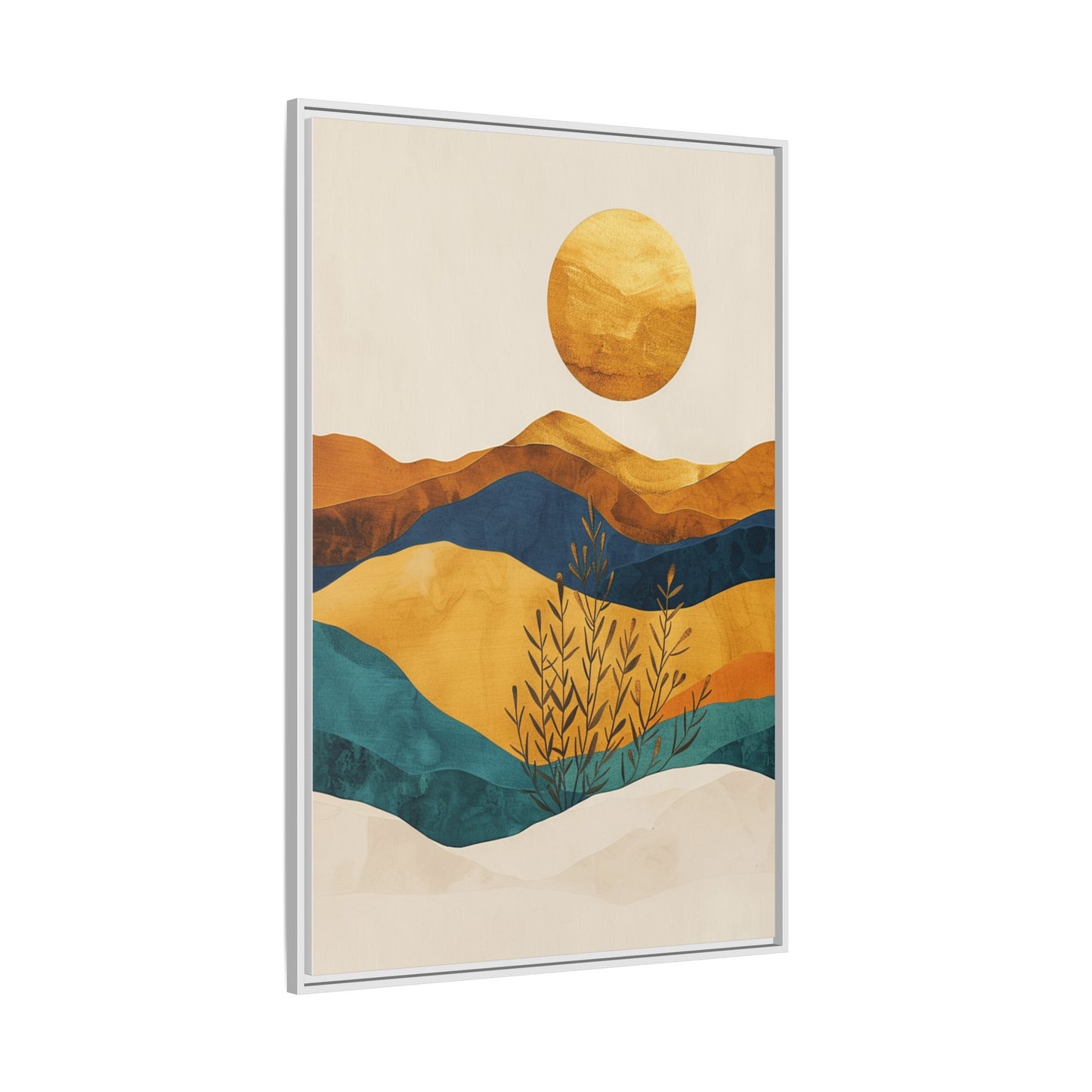 Framed Matte Canvas Wall Art, Boho Decor, Sun and Mountains, Home Gallery, Unique Gift, Cozy Atmosphere, Nature-Inspired