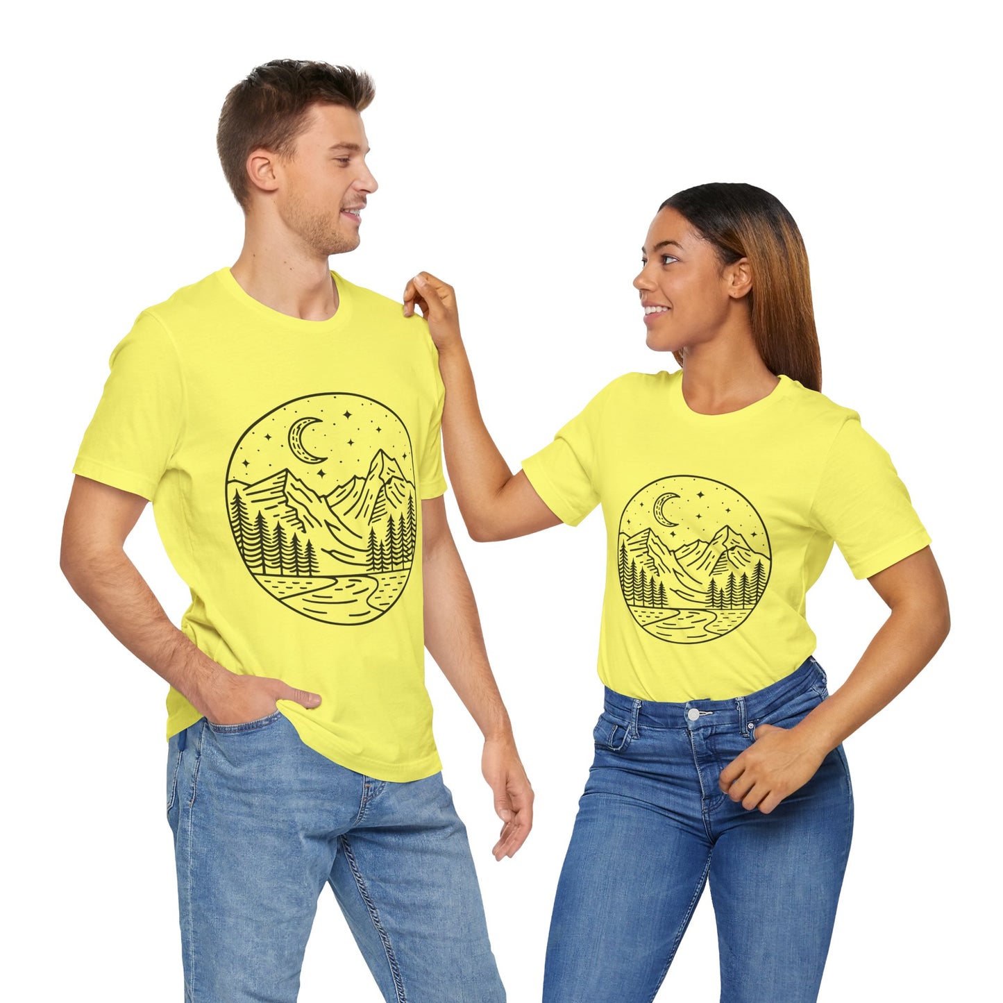 Mountain Nightscape Tee, Nature Lover Shirt, Camping Apparel, Adventure Outfit, Unisex Graphic Tee