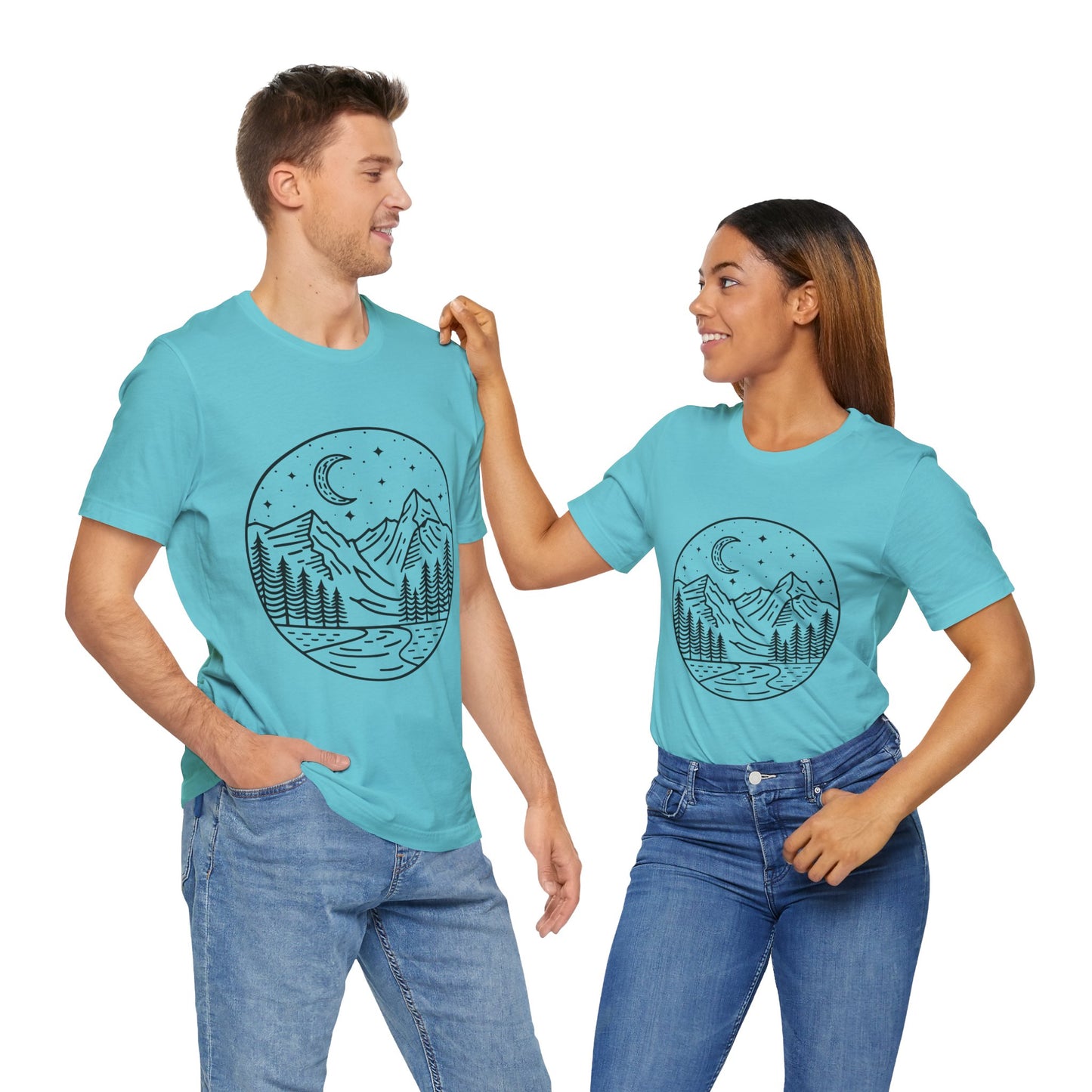 Mountain Nightscape Tee, Nature Lover Shirt, Camping Apparel, Adventure Outfit, Unisex Graphic Tee