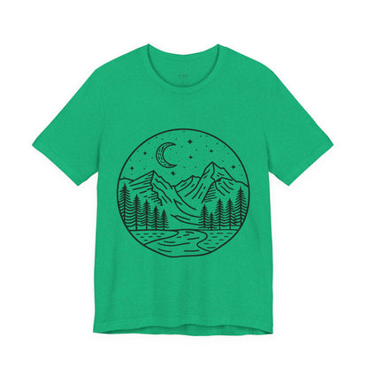 Mountain Nightscape Tee, Nature Lover Shirt, Camping Apparel, Adventure Outfit, Unisex Graphic Tee
