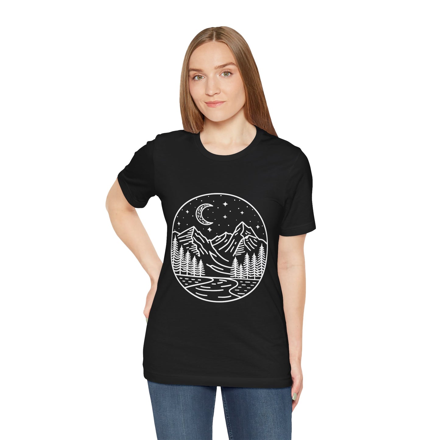 Mountain Nightscape Tee, Nature Lover Shirt, Camping Apparel, Adventure Outfit, Unisex Graphic Tee