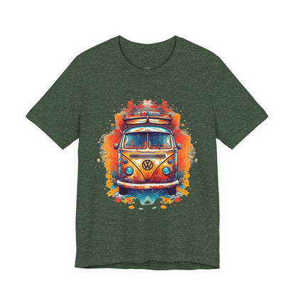 Vintage VW Bus Art Tee - Retro Van Shirt, Gift for Road Trip Lovers, Adventure Wear, Casual Summer Outing, Festival Outfit
