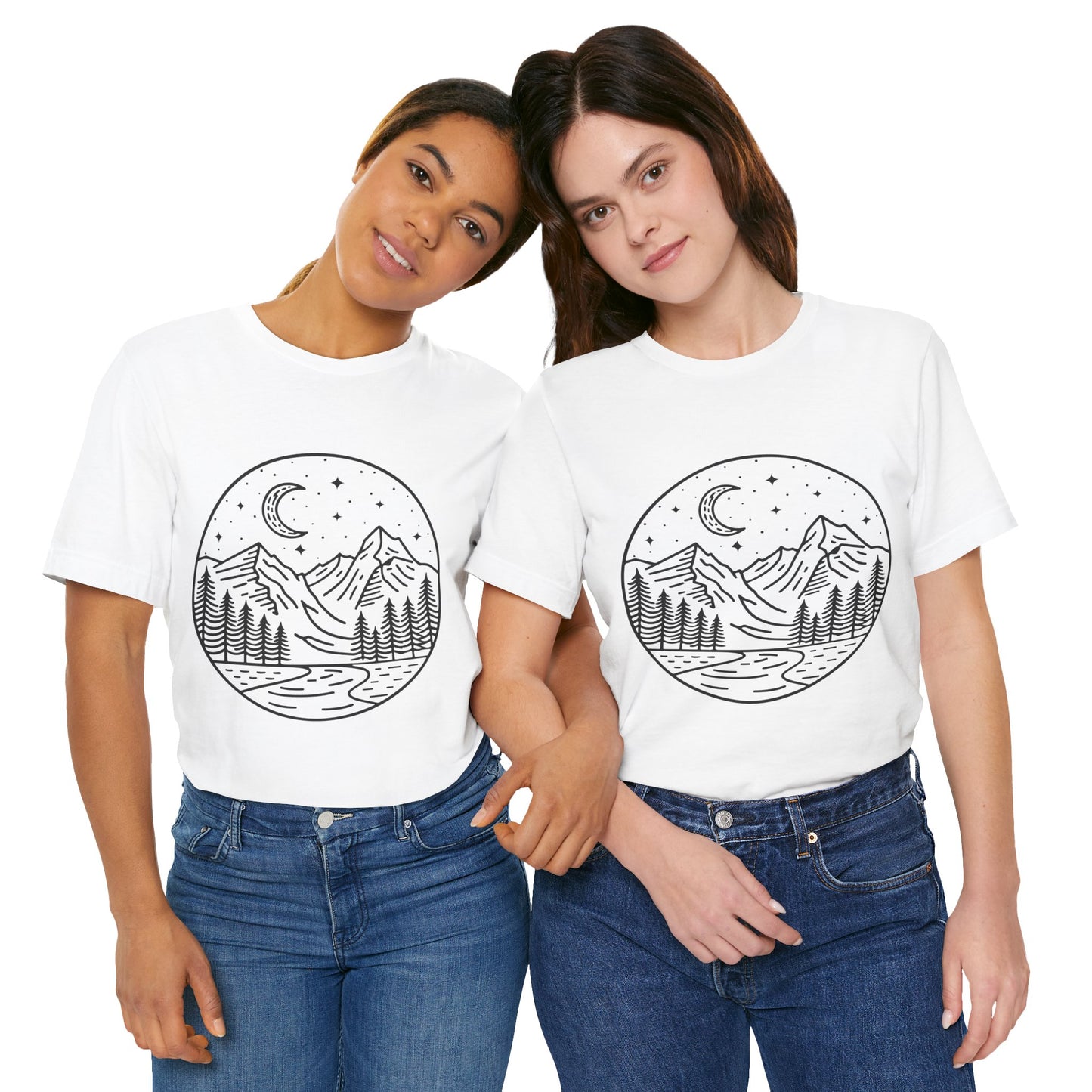 Mountain Nightscape Tee, Nature Lover Shirt, Camping Apparel, Adventure Outfit, Unisex Graphic Tee