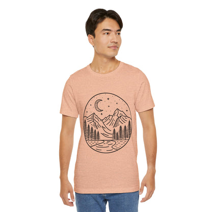 Mountain Nightscape Tee, Nature Lover Shirt, Camping Apparel, Adventure Outfit, Unisex Graphic Tee