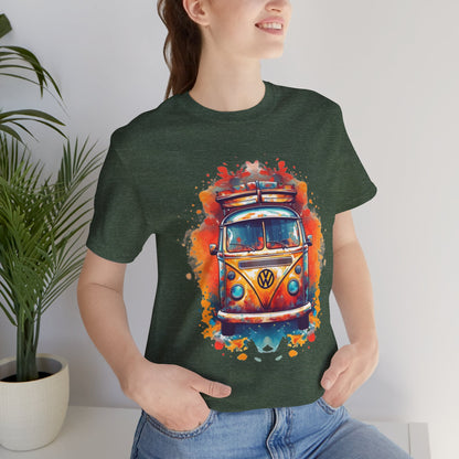 Vintage VW Bus Art Tee - Retro Van Shirt, Gift for Road Trip Lovers, Adventure Wear, Casual Summer Outing, Festival Outfit