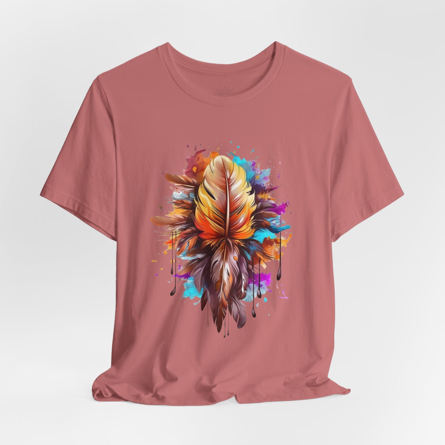 Colorful Feather Art Tee - Unisex Short Sleeve T-Shirt, Bohemian Top, Gift for Nature Lovers, Artisticwear, Casual Wear, Summer Tee