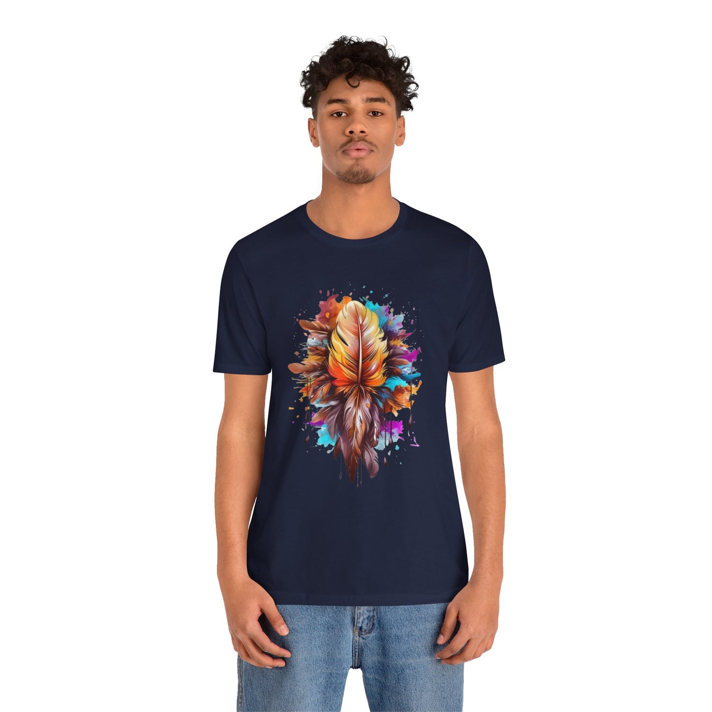 Colorful Feather Art Tee - Unisex Short Sleeve T-Shirt, Bohemian Top, Gift for Nature Lovers, Artisticwear, Casual Wear, Summer Tee