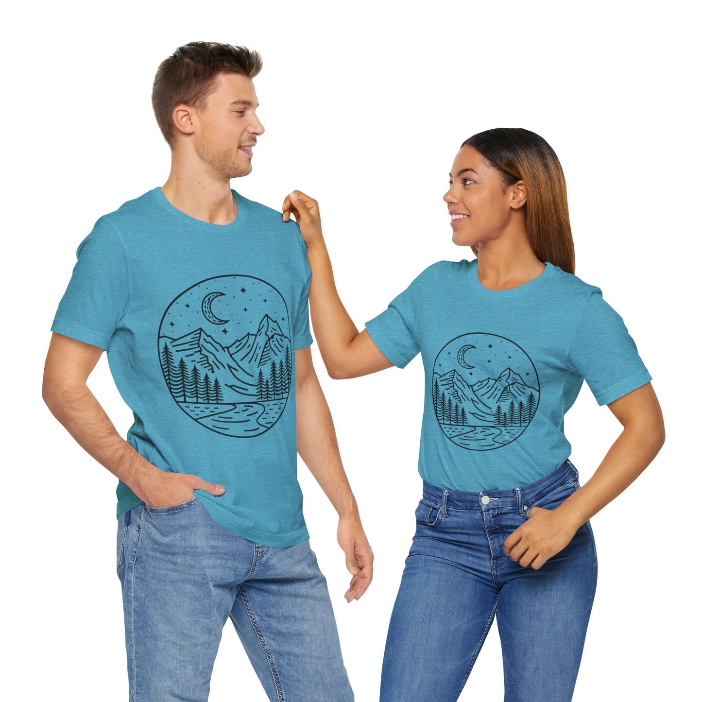 Mountain Nightscape Tee, Nature Lover Shirt, Camping Apparel, Adventure Outfit, Unisex Graphic Tee
