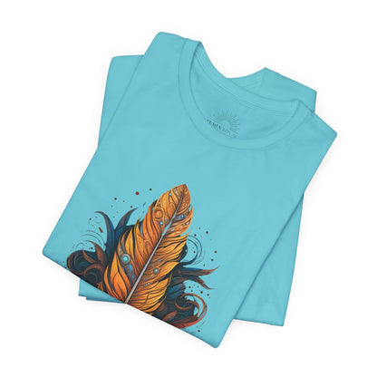 Artistic Feather T-Shirt | Unisex Short Sleeve Tee for Nature Lovers | Casual Wear, Gift for Men/Women, Boho Style, Outdoor Activities