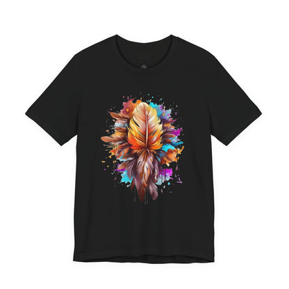 Colorful Feather Art Tee - Unisex Short Sleeve T-Shirt, Bohemian Top, Gift for Nature Lovers, Artisticwear, Casual Wear, Summer Tee