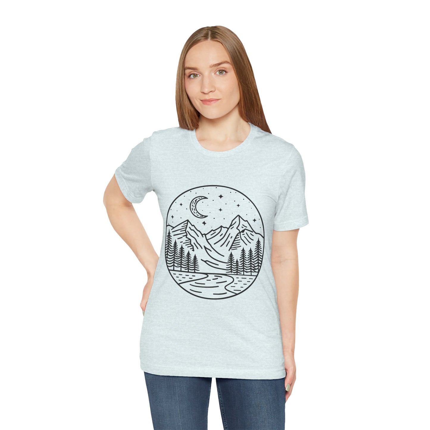 Mountain Nightscape Tee, Nature Lover Shirt, Camping Apparel, Adventure Outfit, Unisex Graphic Tee