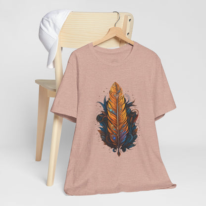 Artistic Feather T-Shirt | Unisex Short Sleeve Tee for Nature Lovers | Casual Wear, Gift for Men/Women, Boho Style, Outdoor Activities