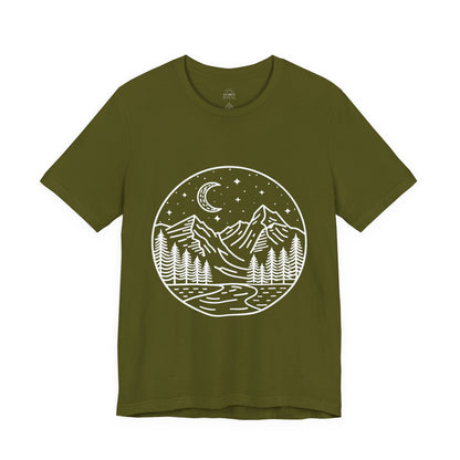 Mountain Nightscape Tee, Nature Lover Shirt, Camping Apparel, Adventure Outfit, Unisex Graphic Tee