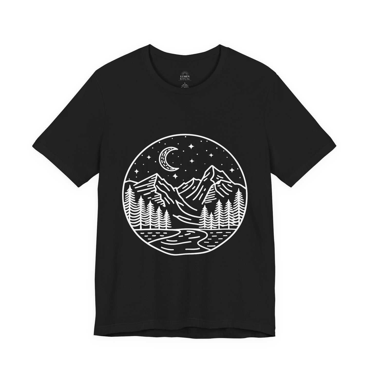 Mountain Nightscape Tee, Nature Lover Shirt, Camping Apparel, Adventure Outfit, Unisex Graphic Tee