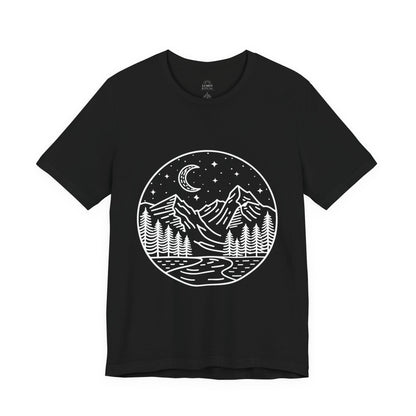 Mountain Nightscape Tee, Nature Lover Shirt, Camping Apparel, Adventure Outfit, Unisex Graphic Tee