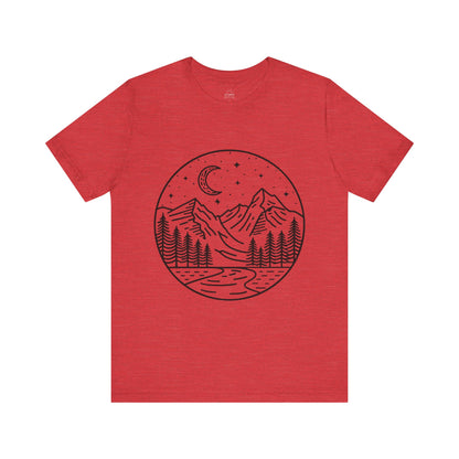Mountain Nightscape Tee, Nature Lover Shirt, Camping Apparel, Adventure Outfit, Unisex Graphic Tee