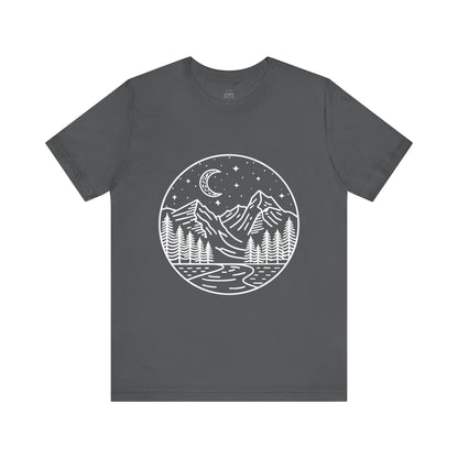 Mountain Nightscape Tee, Nature Lover Shirt, Camping Apparel, Adventure Outfit, Unisex Graphic Tee