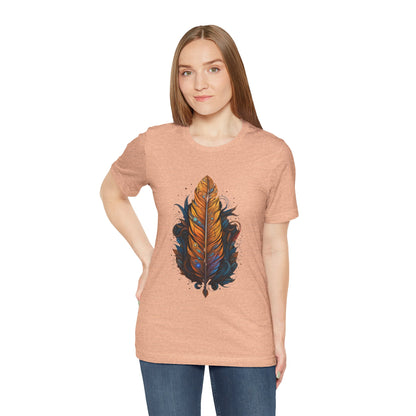 Artistic Feather T-Shirt | Unisex Short Sleeve Tee for Nature Lovers | Casual Wear, Gift for Men/Women, Boho Style, Outdoor Activities