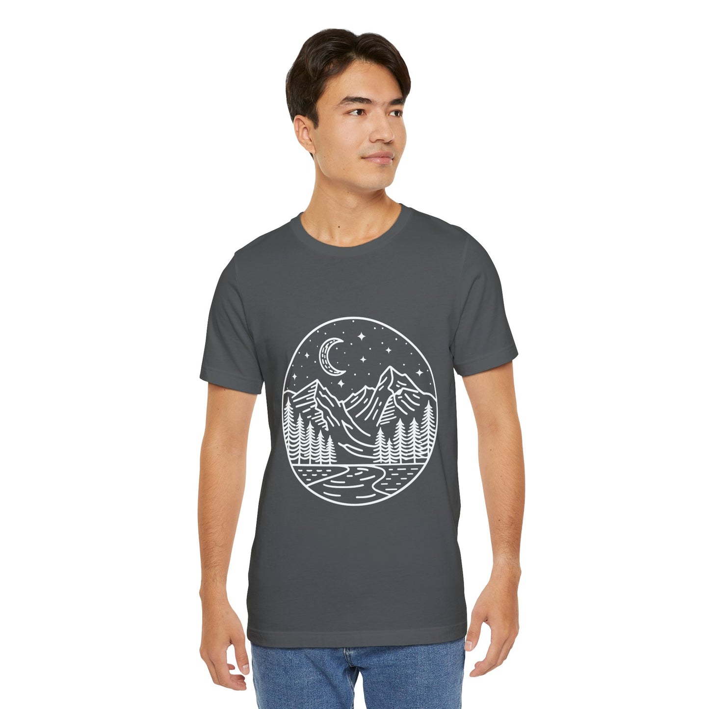Mountain Nightscape Tee, Nature Lover Shirt, Camping Apparel, Adventure Outfit, Unisex Graphic Tee