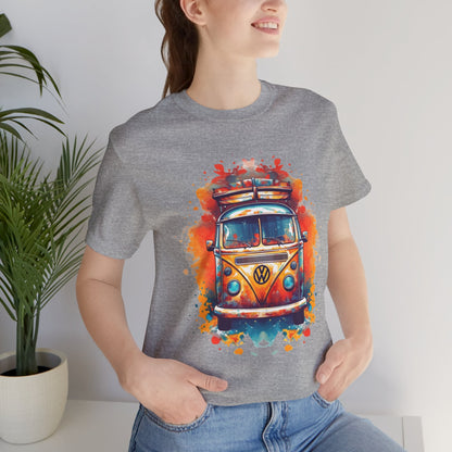 Vintage VW Bus Art Tee - Retro Van Shirt, Gift for Road Trip Lovers, Adventure Wear, Casual Summer Outing, Festival Outfit