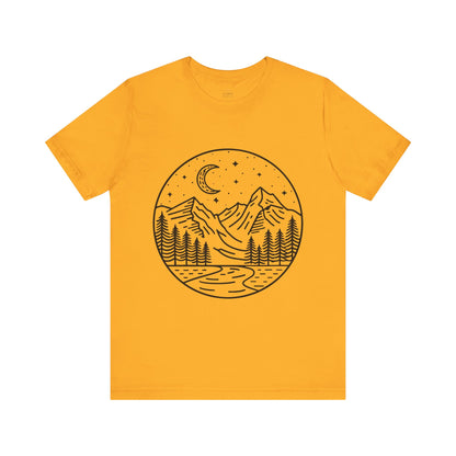 Mountain Nightscape Tee, Nature Lover Shirt, Camping Apparel, Adventure Outfit, Unisex Graphic Tee